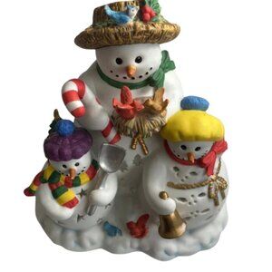 Vintage Partylite Christmas Snowman & Birds Tealight Candle Holder